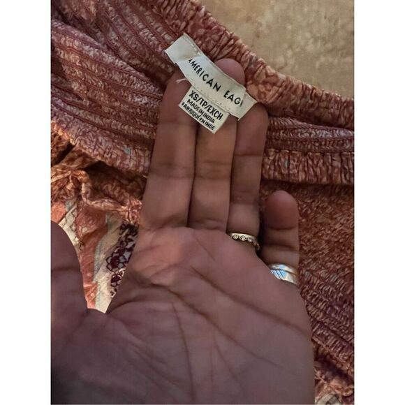 American Eagle Boho Hippie Patchwork Tube Top Crop Smocked Peplum Shabby Chic XS - Picture 5 of 5